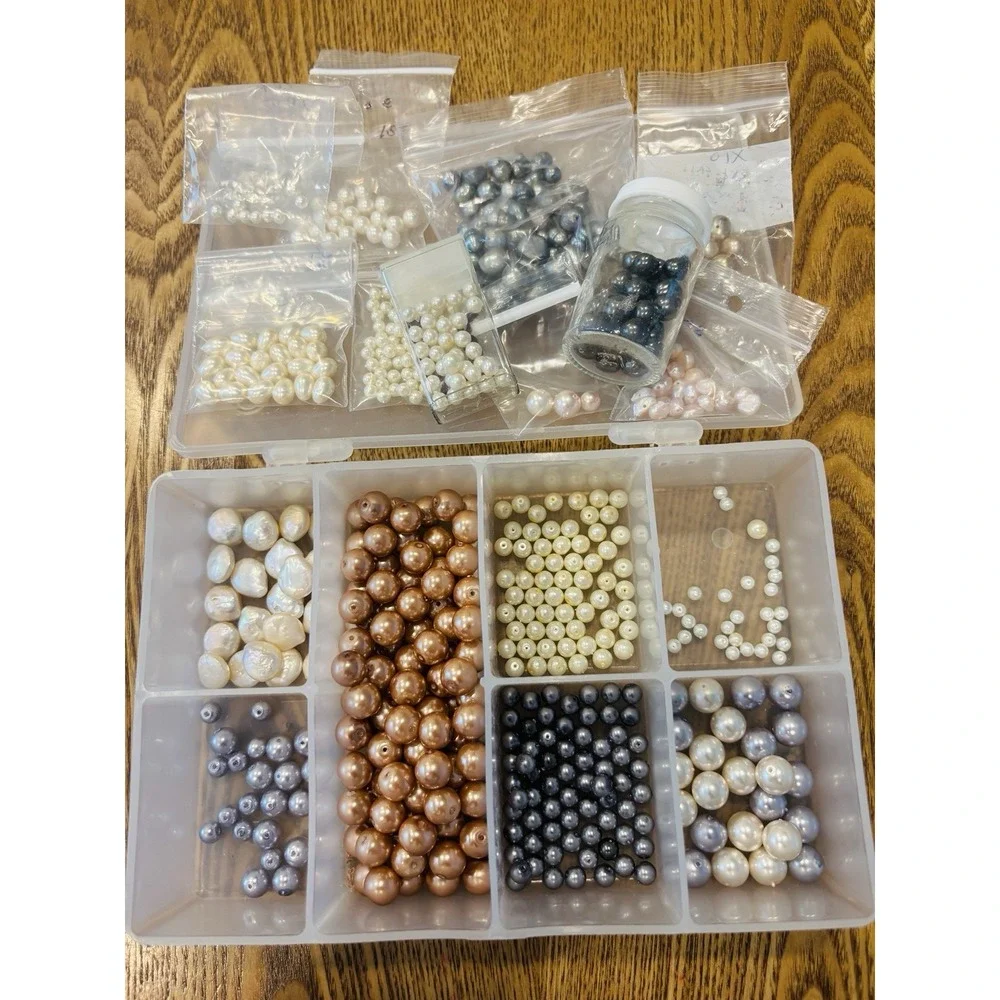 Lot Of Pearls Jewelry Making Pre Drilled Pink Iridescent, Freshwater Black Gray